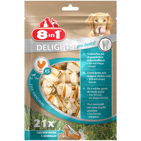 8in1 - Bones Delights Pro Dental Chicken Xs 21pcs 252g - zoofast-shop
