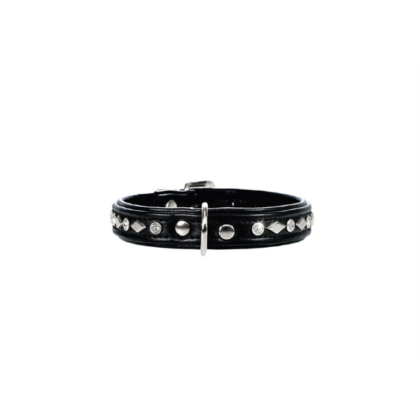 Hunter - Collar Leather For Dog Geo Black-Black 1.4cm, 17-20.5cm